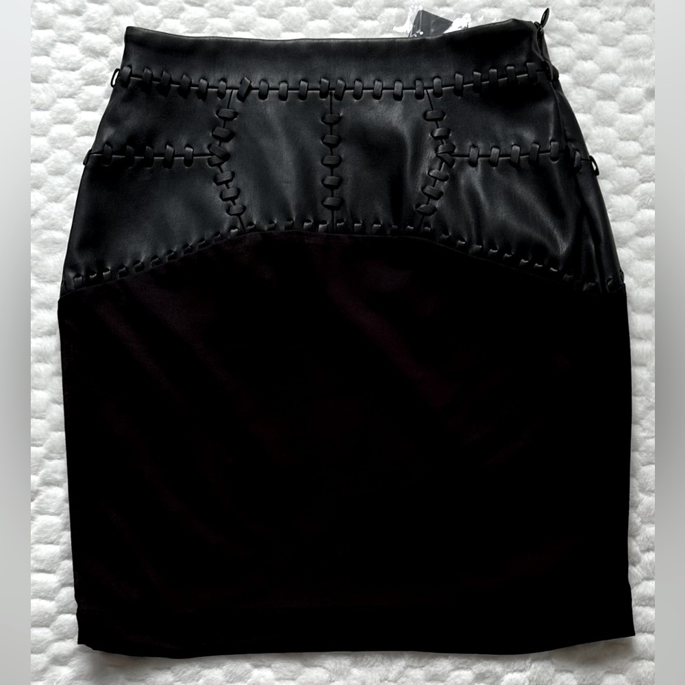 Bebe Mixed Fabric Skirt, NWT